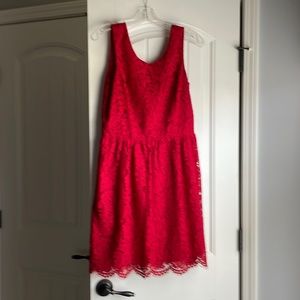 Loft Outlet Red Lace Scoop Neck Dress
